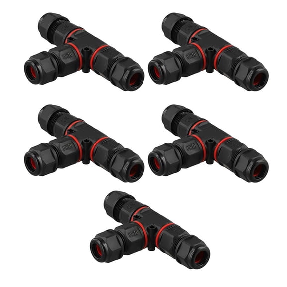 TeeRees 5Pcs Cable Connectors Three Way Waterproof Ip68 T20 3-Pin Cable Connector Press Type Power Connector Electrical Supplies