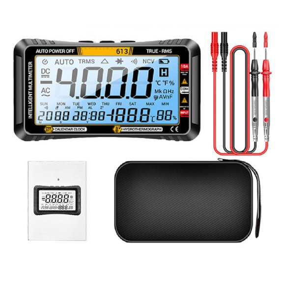 TeeRees 613 Digital Large Screen Smart Multimeter, Multifunctional Real-Time Temperature And Humidity Monitor, Voltage And Current Meter,Black