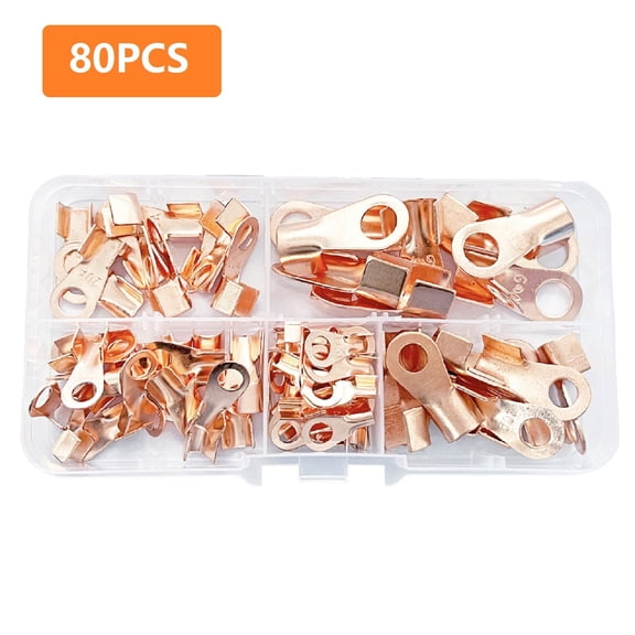 TeeRees 80Pcs Ot Open End Copper Crimp Terminal Kit 5 Sizes for Electrical Wiring And Power Distribution Connections on