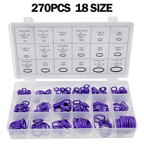 TeeRees Air Conditioning Part O-Ring Washer 18 Size 270Pcs High-Temperature Resistant Rubber Power Steering Fluid Washer Fluid Repair