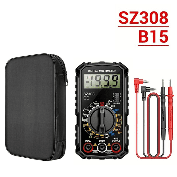 TeeRees Anengs Sz308 Square Wave Digital Multimeter 1999 Counts Hfe Triode Buzzer Tester Ac/Dc Voltage 10A Current Multimeters Meter,Black-bag
