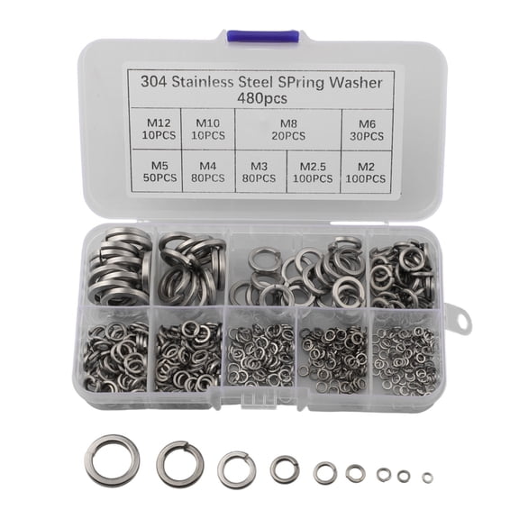 TeeRees Assorted Size Spring Lock Washers Set of 480 Pcs in Anti Rust Material