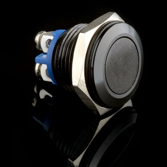 TeeRees BlACk Push Button Switch 16mm Waterproof Illuminated Led Light Metal Flat Momentary Switches with Power Mark 12V