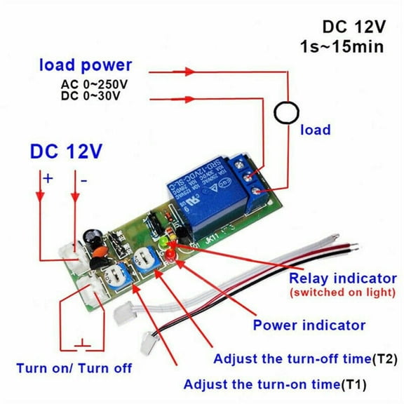 TeeRees Dc12V Adjustable Infinite Cycle Loop Delay Timer Time Relay Switch on Off Module
