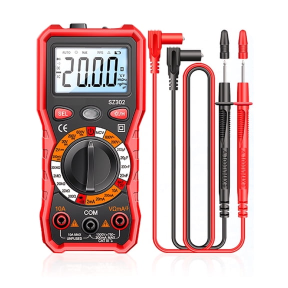TeeRees Digital Multimeter Sz302 Auto Ac Dc Tester Ncv with Backlight And Probe Storage,Ag156