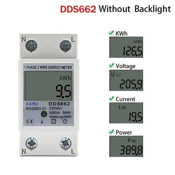 TeeRees Energy Meter Current Counter with BACklight Dds662 Electric Lcd Digital,Dds662