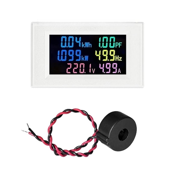 TeeRees Lcd Power Meter Panel Mount Single Phase Ac 60 300V 0 100A Voltage Kwh Energy,White