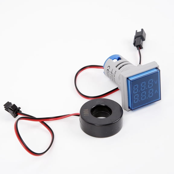 TeeRees Led Digital Dual Display Voltage & Current indicator Ammeter Voltage Gauge Meter Ac 60-500V 0-100A with Current Transformer,Blue