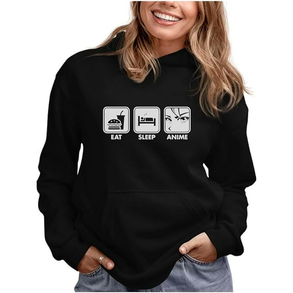 TeeStars - Eat Sleep Anime Cool Women Hoodie Medium Black