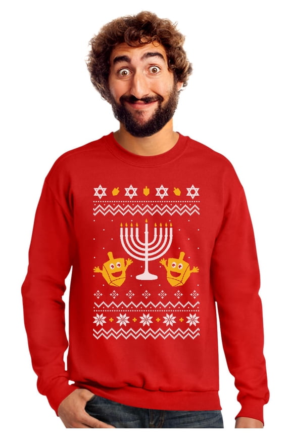 TeeStars - Funny Jewish Holidays Ugly Christmas Hanukkah Sweatshirt Large Red