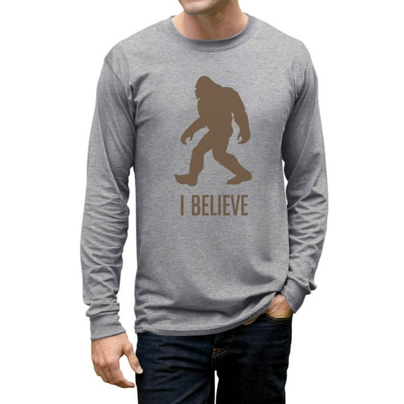 TeeStars Men's - Bigfoot I Believe Long Sleeve T-Shirt Large Grey