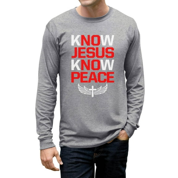 TeeStars Men's - Know Jesus Know Peace Long Sleeve T-shirt Medium Grey