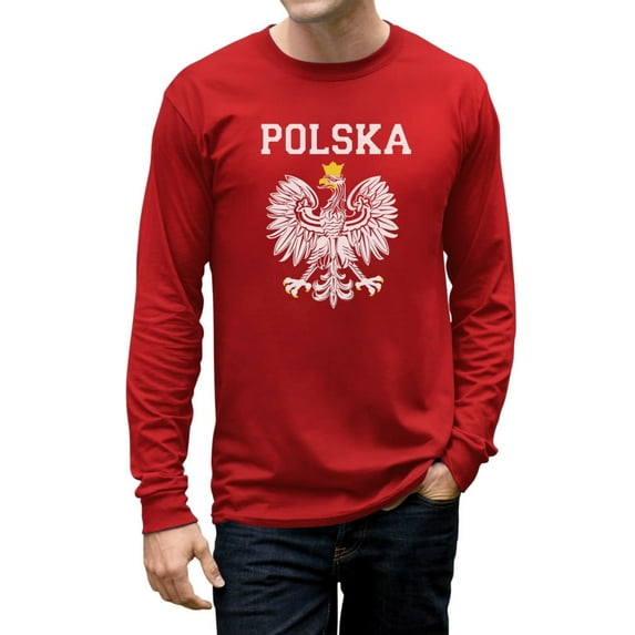 TeeStars Men's - Polska Est Soccer Team Long Sleeve T-Shirt Medium Red