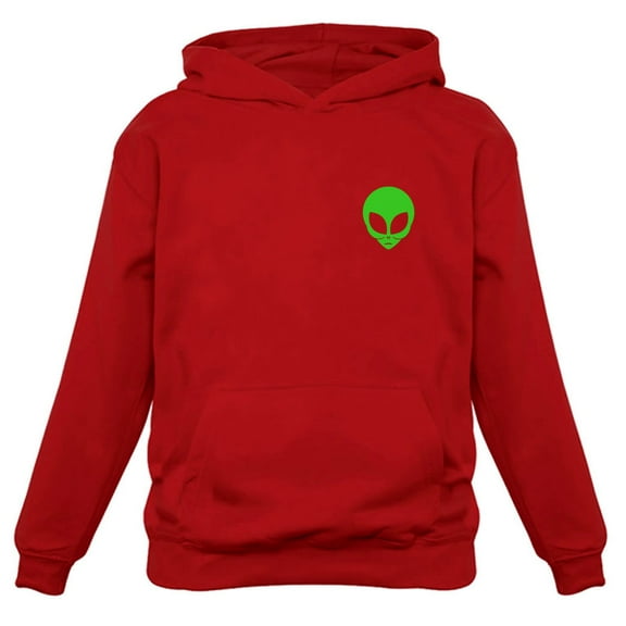 TeeStars - Neon Green Alien Head - I Believe Alien Face Print UFO Hoodie X-Large Red