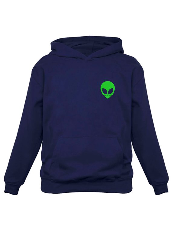 TeeStars - Neon Green Alien Head - I Believe Alien Face Print UFO Hoodie XX-Large Blue