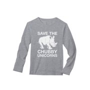 TeeStars - Save the Chubby Unicorns Rhino Funny Long Sleeve T-Shirt Large Gray