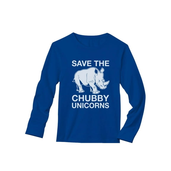 TeeStars - Save the Chubby Unicorns Rhino Funny Long Sleeve T-Shirt Medium Blue