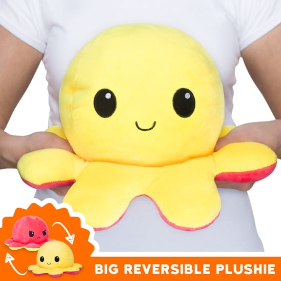 TeeTurtle | Big Reversible Octopus Plushie | Patented Design | Red + Yellow | Happy + Angry