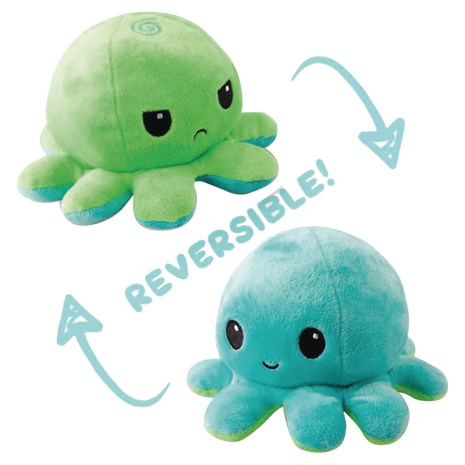 TeeTurtle, The Moody Reversible Octopus Plushie, Patented Design, Sensory Fidget Toy for Stress Relief, Green + Aqua, Happy + Sad
