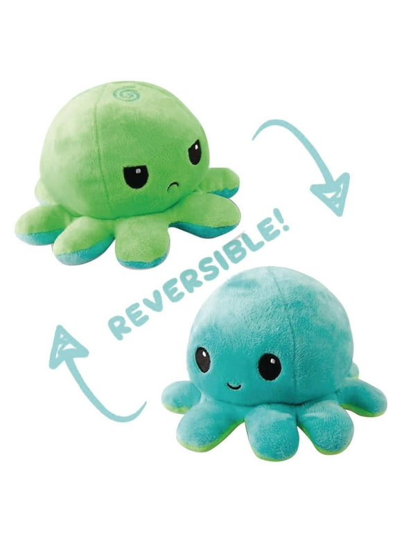 TeeTurtle | The Moody Reversible Octopus Plushie | Patented Design | Sensory Fidget Toy for Stress Relief | Green + Aqua | Happy + Sad | Show Your Mood Without Saying a Word!