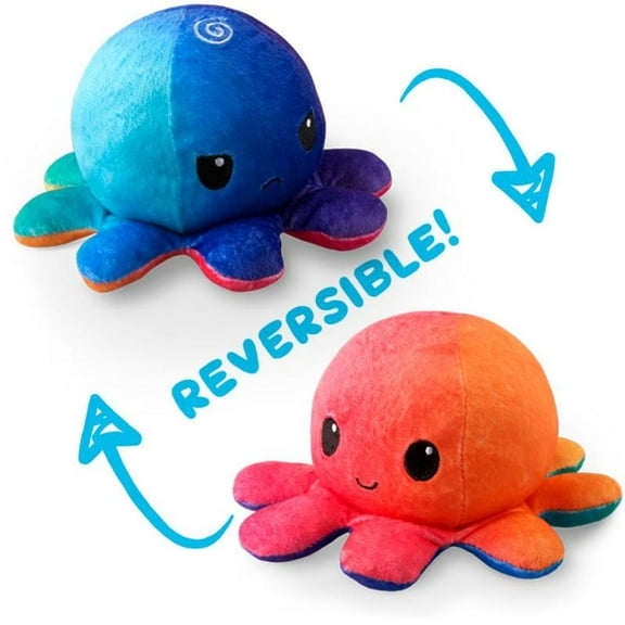 TeeTurtle | The Moody Reversible Octopus Plushie | Patented Design | Sensory Fidget Toy for Stress Relief | Sunset + Mermaid | Happy + Angry | Show Your Mood Without Saying a Word!