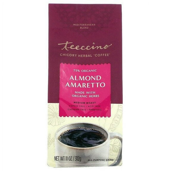 Teeccino, Chicory Herbal Coffee, Almond Amaretto, Medium Roast, Caffeine Free, 11 oz Pack of 4