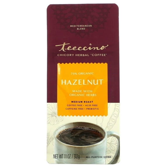 Teeccino Chicory Herbal Coffee Hazelnut Medium Roast Caffeine Free 11 oz Pack of 2