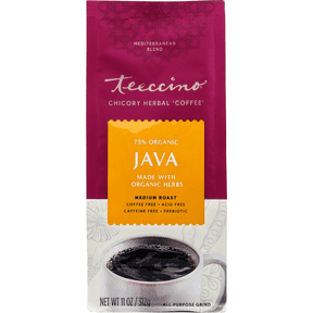 Teeccino Java Chicory Coffee Alternative - Ground Herbal Coffee Thats Prebiotic, Caffeine Free & Acid Free, Medium Roast, 11 Ounce
