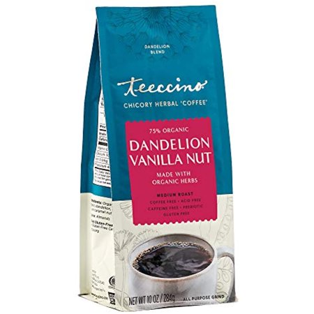 Teeccino Coffee Alternative  Dandelion Vanilla Nut  Detox Deliciously With Dandelion Herbal Coffee ThatS Prebiotic, Caffeine Free & Gluten Free, Medium Roast, 10 Ounce