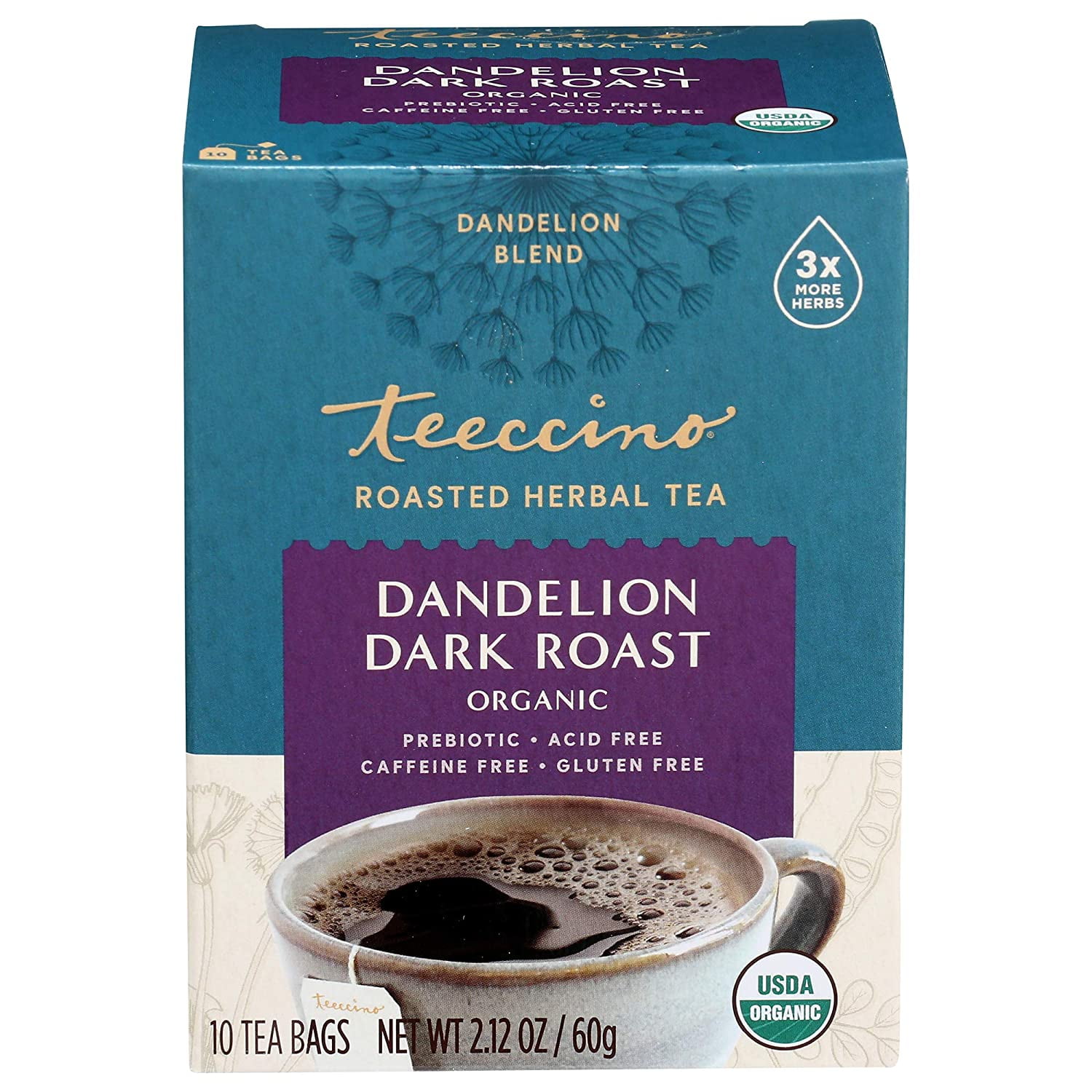 Teeccino Dandelion Dark Roast Tea Caffeine Free, Organic, Roasted
