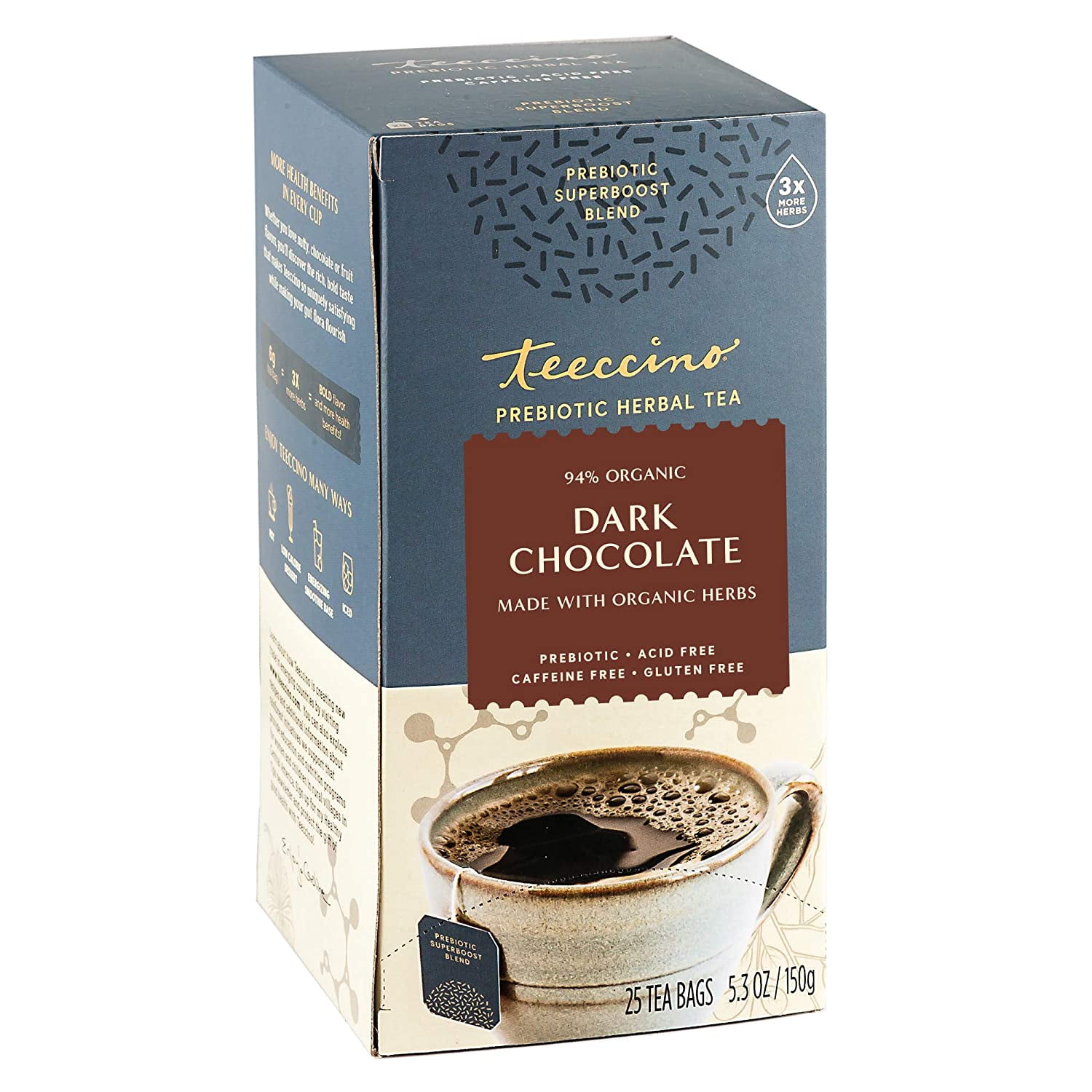 Teeccino Dark Chocolate Prebiotic Superboost™ Herbal Tea Support Your