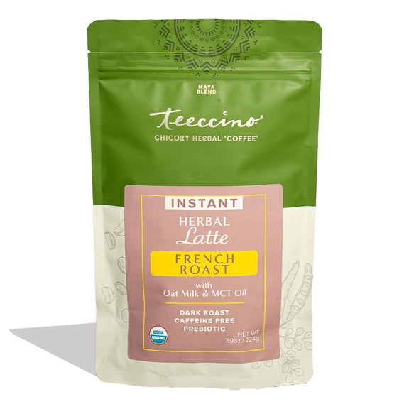 Teeccino Organic Instant French Roast Herbal Latte  14 Servings  Creamy Oat & Coconut Latte Plus MCT Oil with a Bold  7.9 ounces