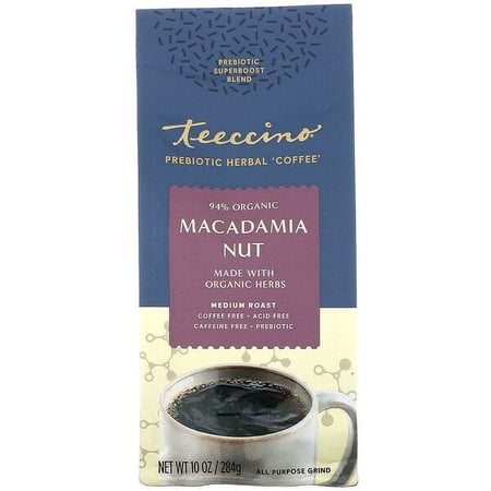 Teeccino, Prebiotic Herbal Coffee, Macadamia Nut, Medium Roast, Caffeine Free, 10 oz