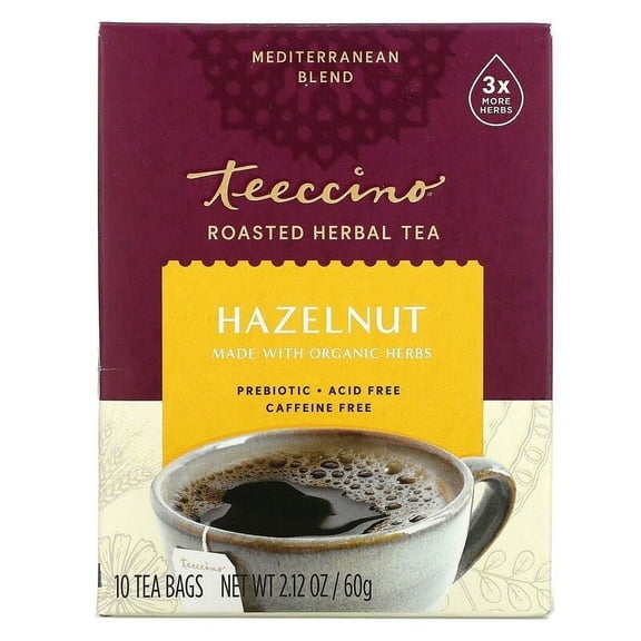 Teeccino, Roasted Herbal Tea, Hazelnut, Caffeine Free, 10 Tea Bags, 2.12 oz Pack of 3
