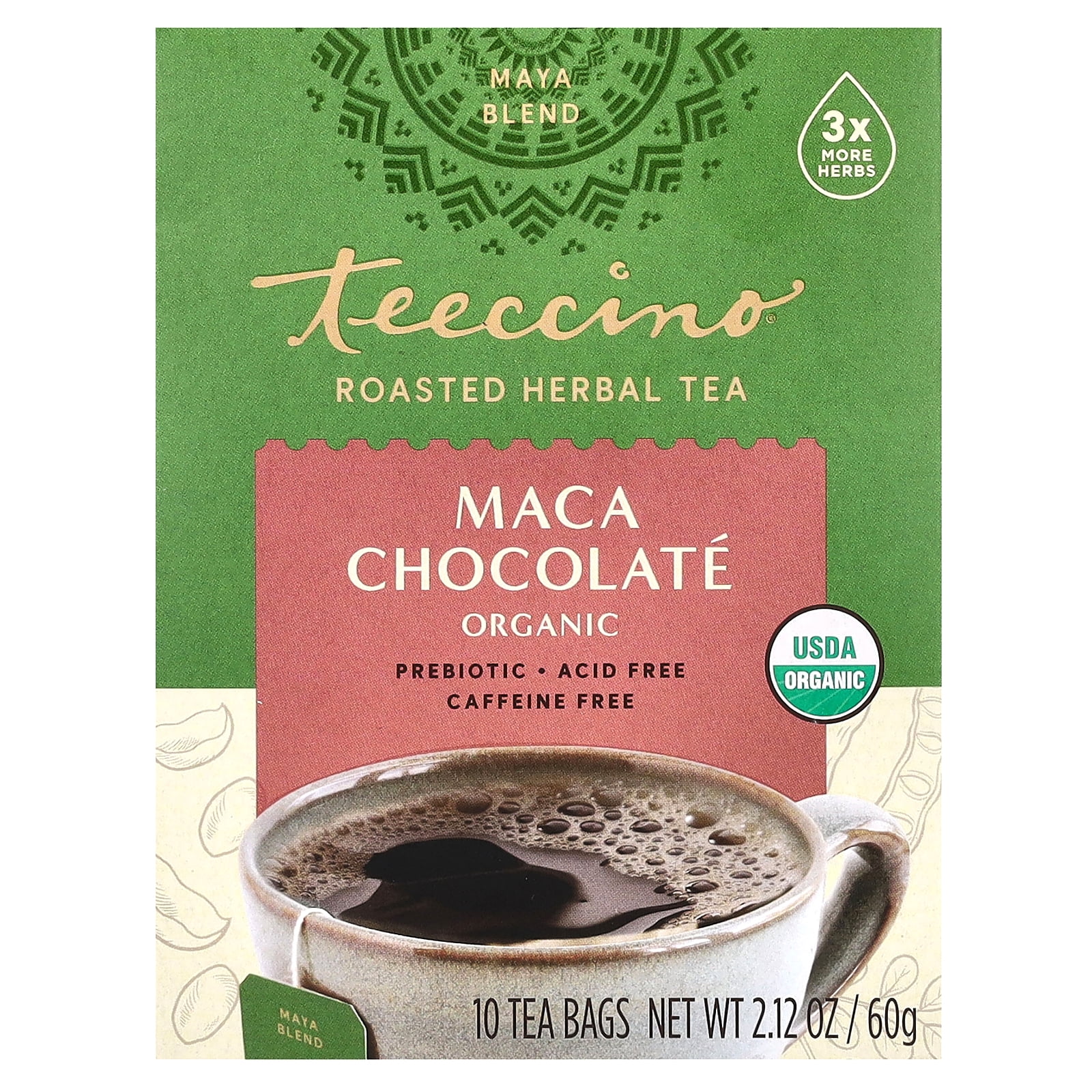 Teeccino, Organic Roasted Herbal Tea, 10 Tea Bags, Maca Chocolate ...