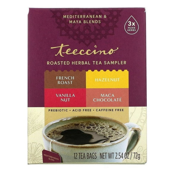 Teeccino, Roasted Herbal Tea Sampler, 4 Flavors, Caffeine Free, 12 Tea Bags, 2.54 oz