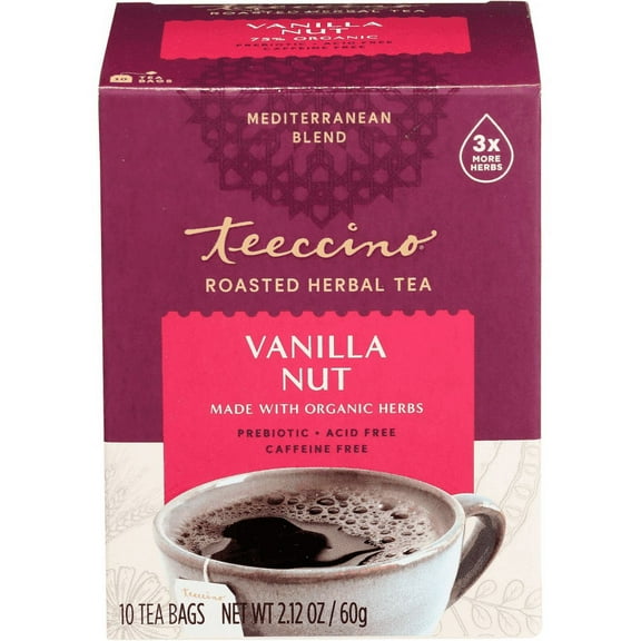 Teeccino Vanilla Nut Herbal Tea - Rich & Roasted Herbal Tea Thats Caffeine Free & Prebiotic for Natural Energy, 10 Tea Bags