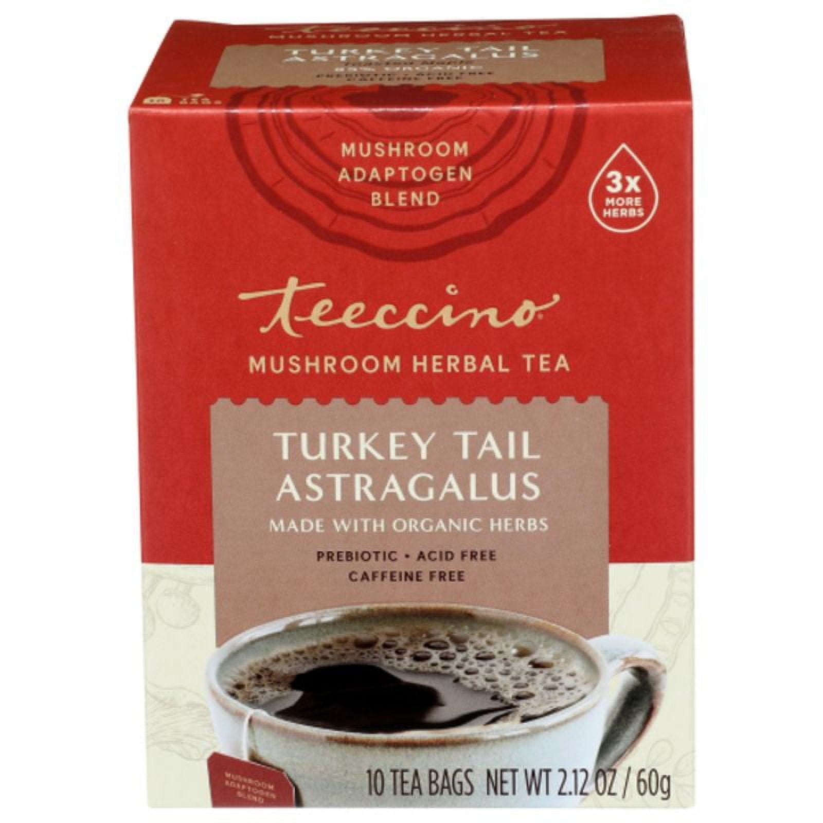 Teeccino Turkey Tail Astragalus Mushroom Herbal Tea 10 ct Pack of 3