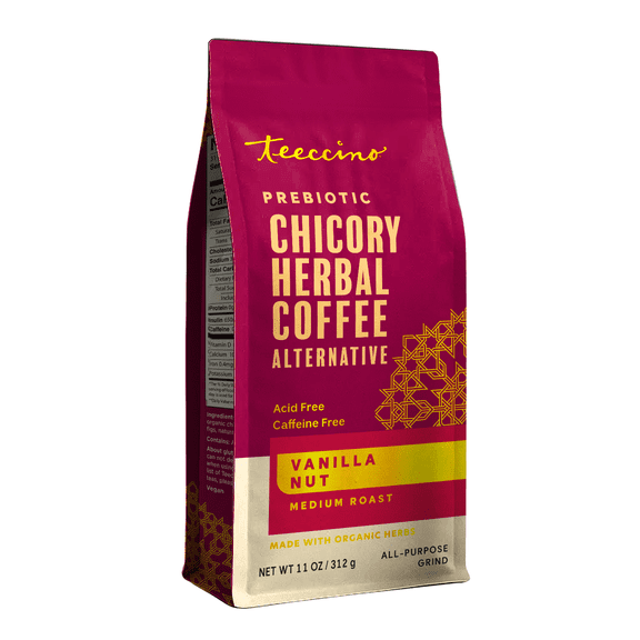Teeccino Vanilla Nut Chicory Coffee Alternative - 11 Ounce - Ground Herbal Coffee Thats Prebiotic, Caffeine Free & Acid Free, Medium Roast