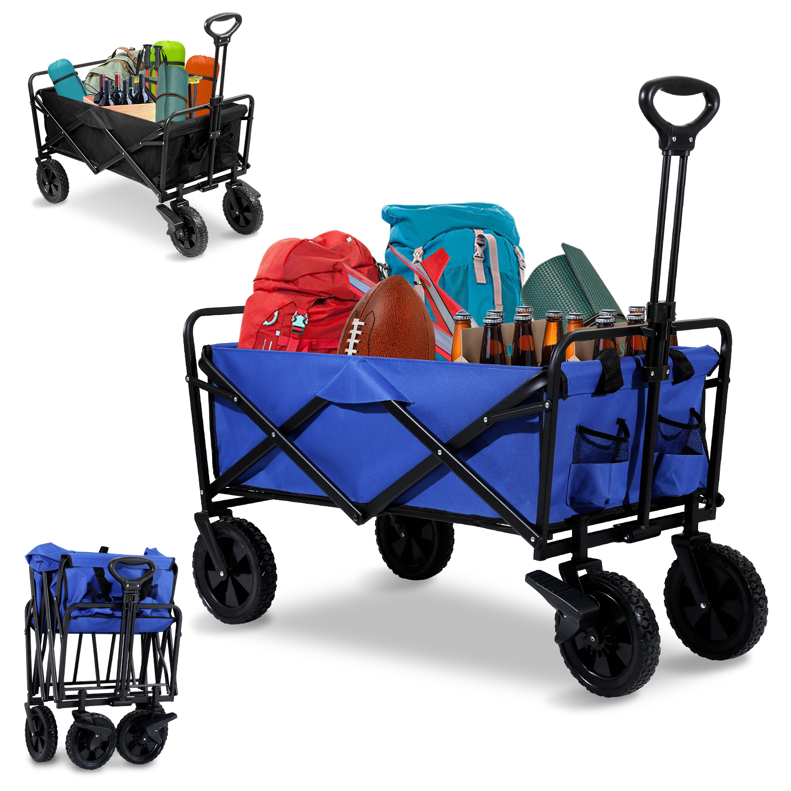 Ozark Trail Quad Fold Camping Wagon with Telescoping Handle, Blue