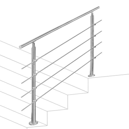 Teedor Handrails for Outdoor Steps, Stair Handrail Fits 3 to 4 Steps, Metal Handrails Outdoor for Concrete Steps, Handrail with Installation kit (4 crossbar)