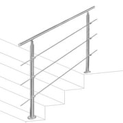 Teedor Handrails for Outdoor Steps, Stair Handrail Fits 6 to 7 Steps, Metal Handrails Outdoor for Porch Steps, Handrail with Installation kit (3 crossbar)