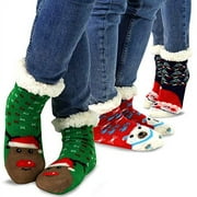 Teehee Kids Soft Premium Thermal Double Layer Crew Socks 3-Pack (6-8 Years, Christmas Santa)