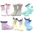 thumbnail image 1 of Teehee Socks Girls Cotton Double Ruffle Crew Socks, Multicolor (6 Pack), 1 of 8