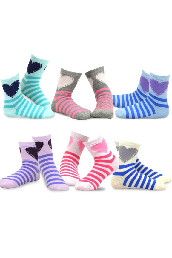 Girls Stripes Cotton Crew Socks, (6 Pack)