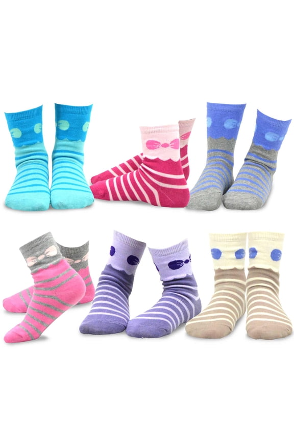 Girls Stripes Cotton Crew Socks, Multi-Color (6 Pair Pack)