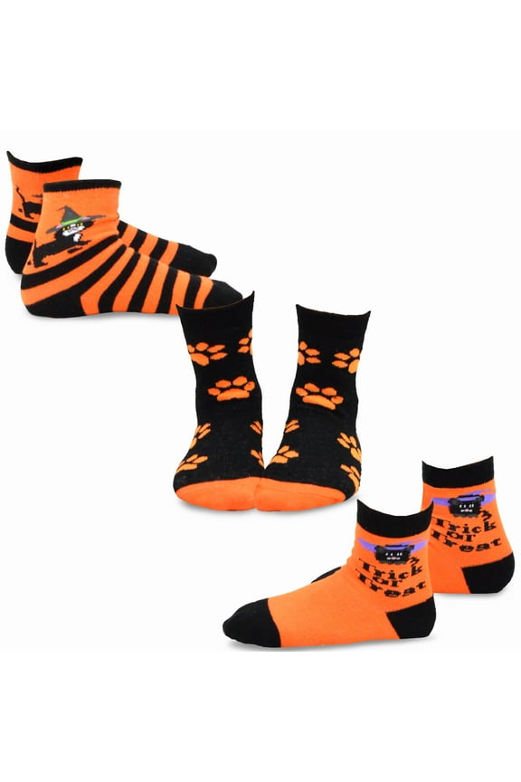 Halloween Cotton Crew Socks, Orange and Black (3)