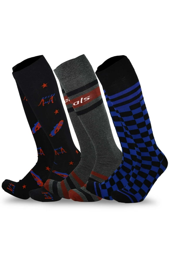 Men Novelty Fun Over the Calf Knee High Socks 3-Pack (Goal)