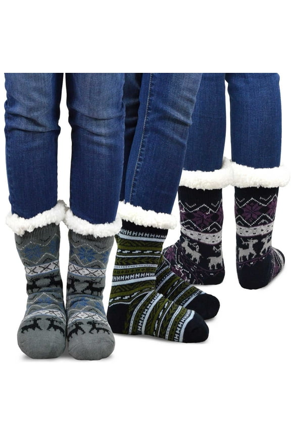 Teehee Winter Warm Double Layer Thermal Crew Socks 3-Pack for Women and Men