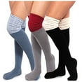 thumbnail image 1 of Teehee Women's Fashion Cotton Over The Knee Socks - 3 Pairs Pack (Rouched Top), 1 of 7